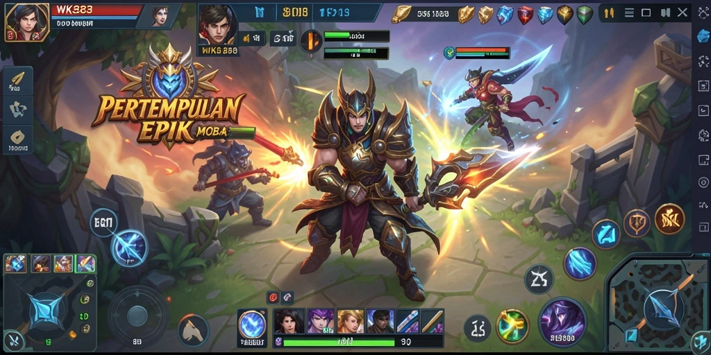 Tampilan seru pertempuran dalam gameplay MOBA WK888.